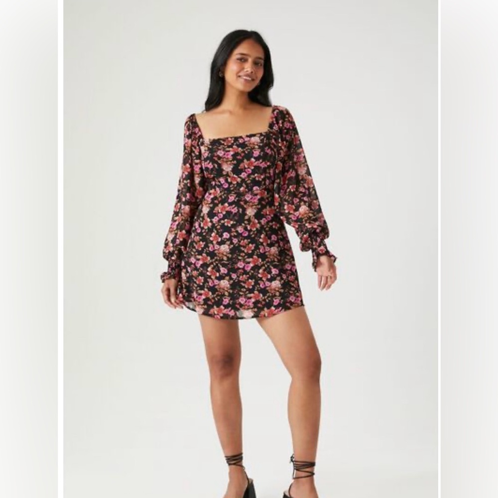 Floral Black and Pink Women's Dress